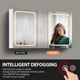 BESTGO Lighted Medicine Cabinets 50x30 inch LED Medicine Cabinet Mirror for Bathroom White Aluminum Surface Mount Anti-fogger Function 3 Color Temperature Adjustable Brightness
