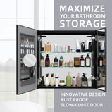 BESTGO LED Lighted Medicine Cabinet with Mirror for Bathroom 30x30 Double Door Surface Wall Mount Flip-Out Magnifying Mirror Door Storage Defogger 3 Color Lighting Dimmer Medicine Cabinets Black