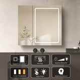 BESTGO 30x30 inch Lighted Medicine Cabinets LED Medicine Cabinet Mirror for Bathroom Black Aluminum Surface Mount Anti-fogger Function 3 Color Temperature Adjustable Brightness