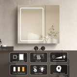BESTGO 30x30 inch Lighted Medicine Cabinets LED Medicine Cabinet Mirror for Bathroom Black Aluminum Surface Mount Anti-fogger Function 3 Color Temperature Adjustable Brightness