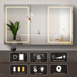 BESTGO Lighted Medicine Cabinets 50x30 inch LED Medicine Cabinet Mirror for Bathroom Black Aluminum Surface Mount Anti-fogger Function 3 Color Temperature Adjustable Brightness