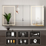 BESTGO Lighted Medicine Cabinets 60x30 inch LED Medicine Cabinet Mirror for Bathroom Black Aluminum Surface Mount Anti-fogger Function 3 Color Temperature Adjustable Brightness