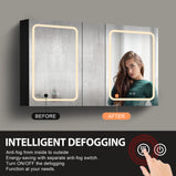 BESTGO Lighted Medicine Cabinets 50x30 inch LED Medicine Cabinet Mirror for Bathroom Black Aluminum Surface Mount Anti-fogger Function 3 Color Temperature Adjustable Brightness