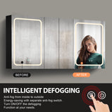 BESTGO Lighted Medicine Cabinets 60x30 inch LED Medicine Cabinet Mirror for Bathroom Black Aluminum Surface Mount Anti-fogger Function 3 Color Temperature Adjustable Brightness