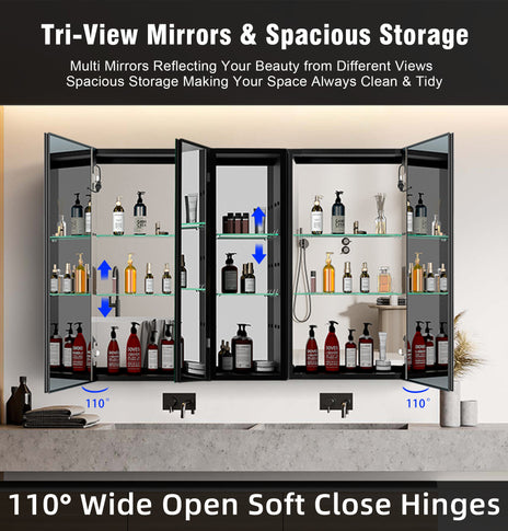 BESTGO Lighted Medicine Cabinets 50x30 inch LED Medicine Cabinet Mirror for Bathroom Black Aluminum Surface Mount Anti-fogger Function 3 Color Temperature Adjustable Brightness