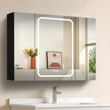 BESTGO Lighted Medicine Cabinets 40x30 inch LED Medicine Cabinet Mirror for Bathroom Black Aluminum Surface Mount Anti-fogger Function 3 Color Temperature Adjustable Brightness