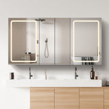 BESTGO Lighted Medicine Cabinets 60x30 inch LED Medicine Cabinet Mirror for Bathroom White Aluminum Surface Mount Anti-fogger Function 3 Color Temperature Adjustable Brightness