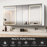 BESTGO Lighted Medicine Cabinets 60x30 inch LED Medicine Cabinet Mirror for Bathroom White Aluminum Surface Mount Anti-fogger Function 3 Color Temperature Adjustable Brightness
