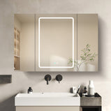 BESTGO Lighted Medicine Cabinets 40x30 inch LED Medicine Cabinet Mirror for Bathroom Black Aluminum Surface Mount Anti-fogger Function 3 Color Temperature Adjustable Brightness