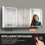 BESTGO Lighted Medicine Cabinets 60x30 inch LED Medicine Cabinet Mirror for Bathroom White Aluminum Surface Mount Anti-fogger Function 3 Color Temperature Adjustable Brightness