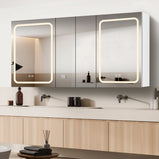 BESTGO Lighted Medicine Cabinets 60x30 inch LED Medicine Cabinet Mirror for Bathroom White Aluminum Surface Mount Anti-fogger Function 3 Color Temperature Adjustable Brightness