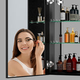 BESTGO Lighted Medicine Cabinets 40x30 inch LED Medicine Cabinet Mirror for Bathroom Black Aluminum Surface Mount Anti-fogger Function 3 Color Temperature Adjustable Brightness