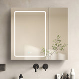 BESTGO 30x30 inch Lighted Medicine Cabinets LED Medicine Cabinet Mirror for Bathroom Black Aluminum Surface Mount Anti-fogger Function 3 Color Temperature Adjustable Brightness