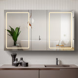 BESTGO Lighted Medicine Cabinets 50x30 inch LED Medicine Cabinet Mirror for Bathroom Black Aluminum Surface Mount Anti-fogger Function 3 Color Temperature Adjustable Brightness