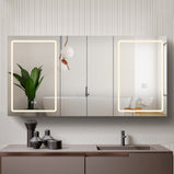 BESTGO Lighted Medicine Cabinets 60x30 inch LED Medicine Cabinet Mirror for Bathroom Black Aluminum Surface Mount Anti-fogger Function 3 Color Temperature Adjustable Brightness