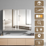 BESTGO Medicine Cabinets 40 X 30 LED Lighted Medicine Cabinet with Lights for Bathroom Double Doors Adjustable Height 3X Magnifying Mirror Anti-fogger 3 Color Lights Dimmable Brightness
