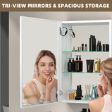 BESTGO Medicine Cabinets 50 W X 30 H LED Medicine Cabinet with Mirror for Bathroom Double Doors Modern Medicine Cabinet with Lights Anti-fogger 3 Color Lights Dimmable Brightness with Big Storage