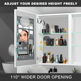 BESTGO LED Medicine Cabinet for Bathroom with Mirror 30x20 Lighted Medicine Cabinet Lights Adjustable Height Magnifying Mirror 3X Jewelry Organizer 3 Color Brightness Dimmable with Glass Shelves