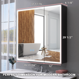 BESTGO LED Lighted Medicine Cabinet with Mirror for Bathroom 30x30 Double Door Surface Wall Mount Flip-Out Magnifying Mirror Door Storage Defogger 3 Color Lighting Dimmer Medicine Cabinets Black