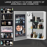 BESTGO LED Medicine Cabinet for Bathroom with Mirror 30x20 Lighted Medicine Cabinet Lights Adjustable Height Magnifying Mirror 3X Jewelry Organizer 3 Color Brightness Dimmable with Glass Shelves
