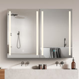 BESTGO Medicine Cabinets 40 X 30 LED Lighted Medicine Cabinet with Lights for Bathroom Double Doors Adjustable Height 3X Magnifying Mirror Anti-fogger 3 Color Lights Dimmable Brightness