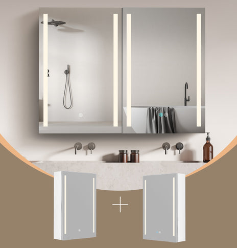 BESTGO Medicine Cabinets 40 X 30 LED Lighted Medicine Cabinet with Lights for Bathroom Double Doors Adjustable Height 3X Magnifying Mirror Anti-fogger 3 Color Lights Dimmable Brightness