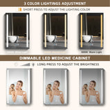 BESTGO Medicine Cabinets 40 X 30 LED Lighted Medicine Cabinet with Lights for Bathroom Double Doors Adjustable Height 3X Magnifying Mirror Anti-fogger 3 Color Lights Dimmable Brightness