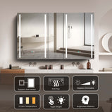 BESTGO Medicine Cabinets 50 WX30 H Lighted LED Mirror Medicine Cabinet for Bathroom Three Doors Modern Medicine Cabinet with Lights Anti-fogger 3 Color Lights Dimmable Brightness
