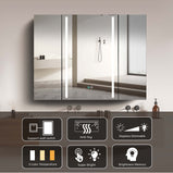 BESTGO Medicine Cabinets LED Lighted 40X30 Bathroom Medicine Cabinet Anti-Fog Function 3 Color Lights Dimmable Brightness Modern Three Doors Surface Mounted Aluminum Main Cabinet Left Door