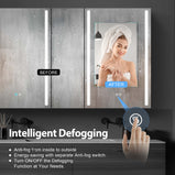 BESTGO Medicine Cabinets 50 WX30 H Lighted LED Mirror Medicine Cabinet for Bathroom Three Doors Modern Medicine Cabinet with Lights Anti-fogger 3 Color Lights Dimmable Brightness