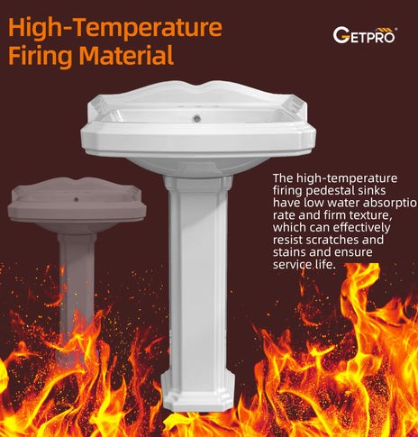 BESTGO Pedestal Sink 35 Inch x 23 Inch Bathroom Pedestal Sink Ceramic Pedestal Sink For Bathroom Glossy White Pedestal Sink Bath Pedestal Sink Combo Rectangle American Standard